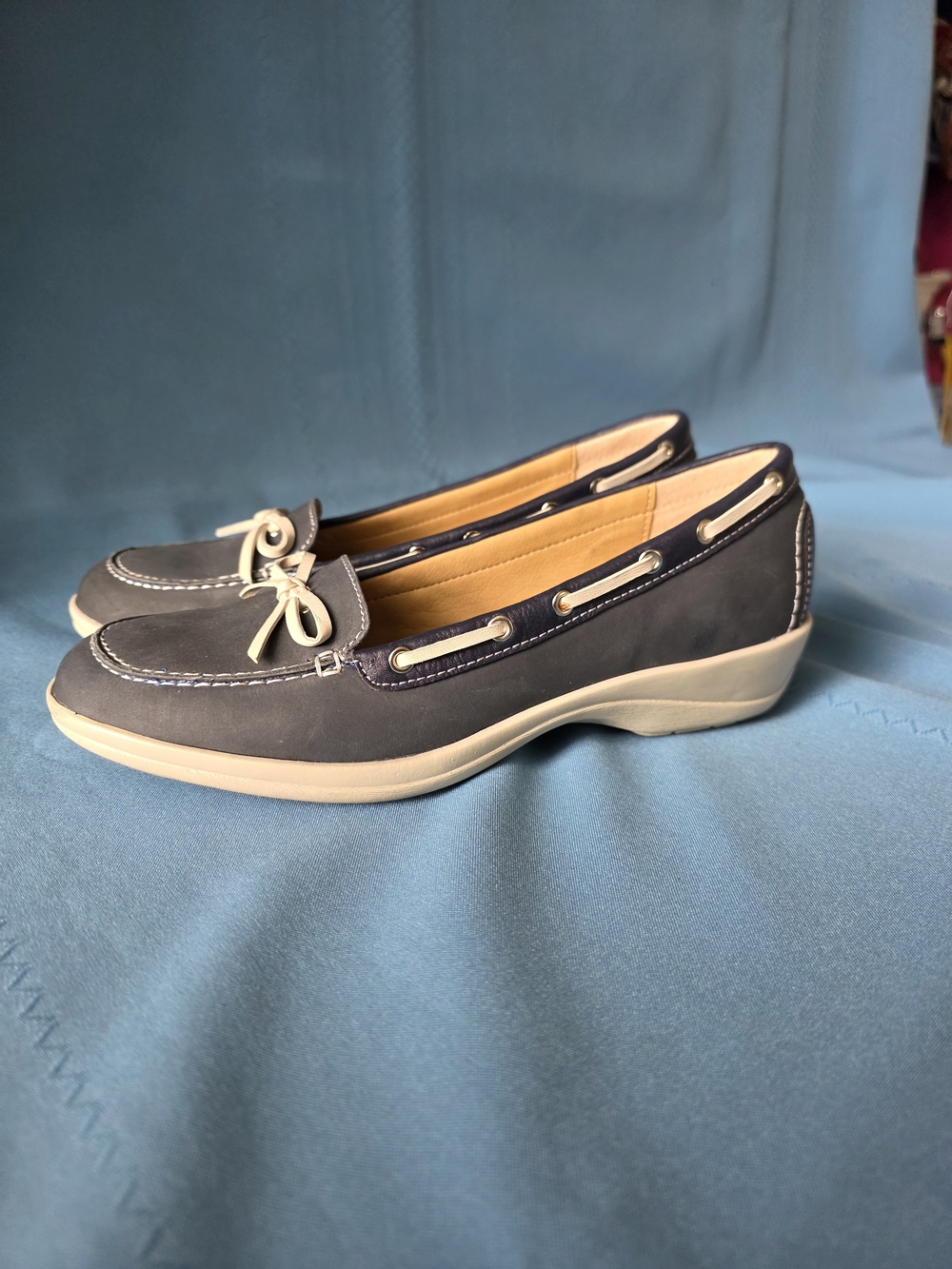 Softspots Aliado Navy Blue Leather Boat Shoe Loafers Slip On Womens Size 7.5 N